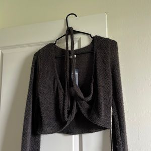 NWT Hollister women grey fuzzy new with tags size medium tie front long sleeve